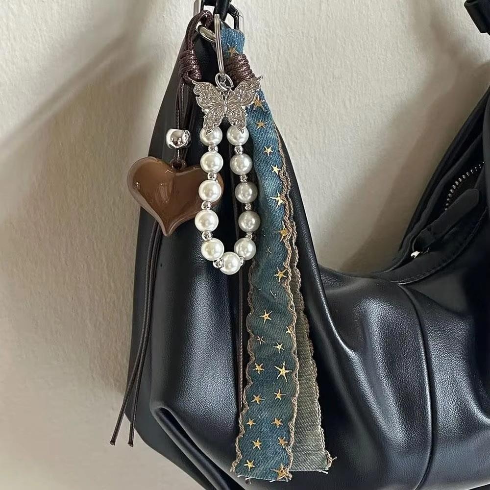 Cowboy Ribbon Bag Pendant Pearl Bag Charm New Love Heart Pendant Fashion Accessories