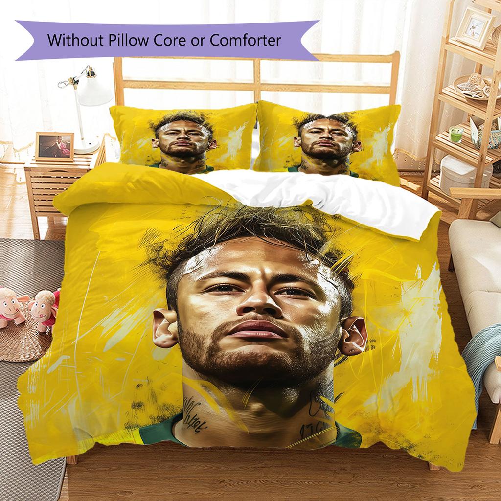 Neymar Pattern Bedding,Quilt Set Quilt Cover Pillowcase Home Birthday Gift(1 * duvet cover + 2 * pillowcase, without core)