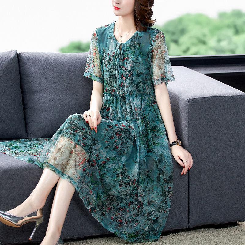 Women Printed Dress Summer Plus Size Floral Dress Loose A-line Dress