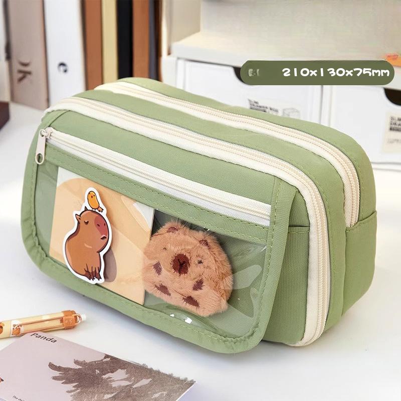 

Пенал большой вместимости для учеников младших классов средней школы с простым корейским дизайном, идеально подходит для девочек 1* pencial box（No gift stickers） зелёный