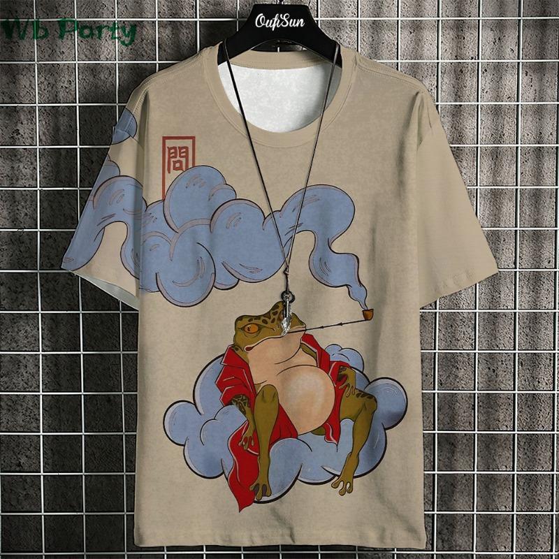 Japanisches Ukiyo-E T-Shirt Herren Tierdruck Grafik T-Shirts Vintage Herrenbekleidung Rundhals Kurzarm Tee Harajuku T-Shirt
