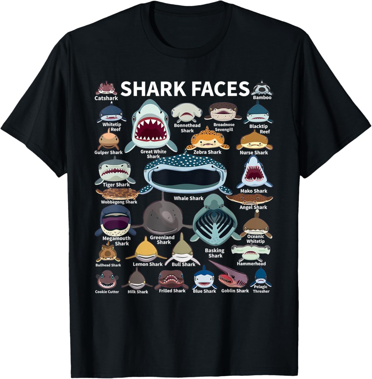 

Shark Faces TShirt Collection Graphic Tee Soft Cotton Short Sleeve Top for Unisex M