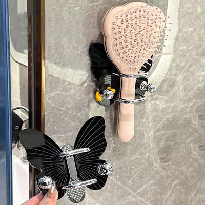 Wall-mounted Comb Holder with Hook Strong Load-bearing Self-Adhesive Simple Installation Butterfly Shape Bathroom Storage Rack