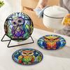 4 Pcs Wooden Diamond Painting Coasters Round Diamond Painting Placemats for Beginners Adults Art Craft Supplies for Table Decor