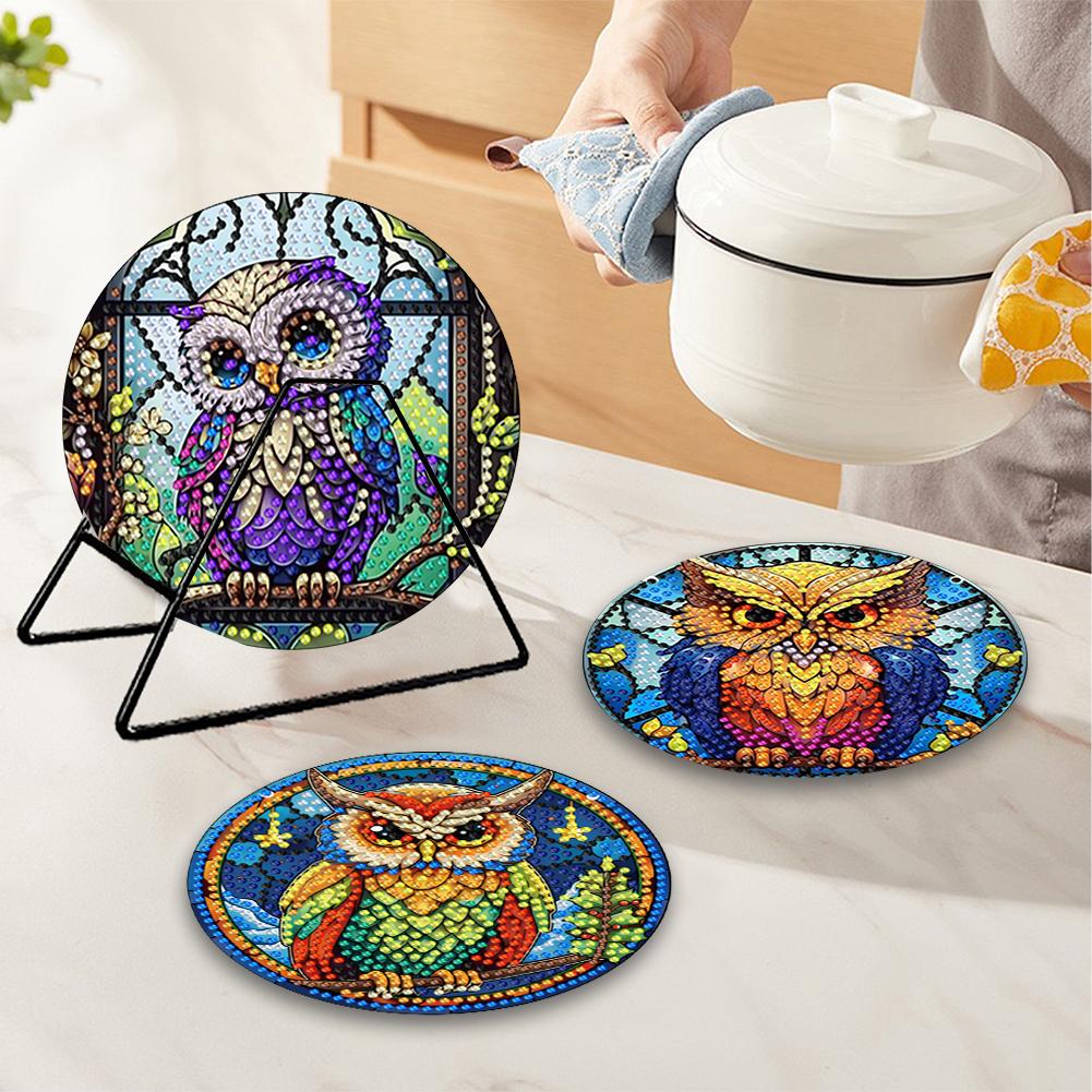 4 Pcs Wooden Diamond Painting Coasters Round Diamond Painting Placemats for Beginners Adults Art Craft Supplies for Table Decor