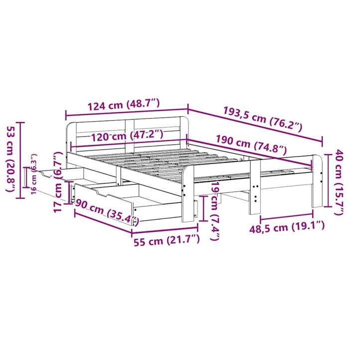 VidaXL Bed Frames Without Mattress 120x190 Cm Solid Pine Wood, Slatted Base, Double Bed Frame, Solid Wood Bed Frame, 3309056