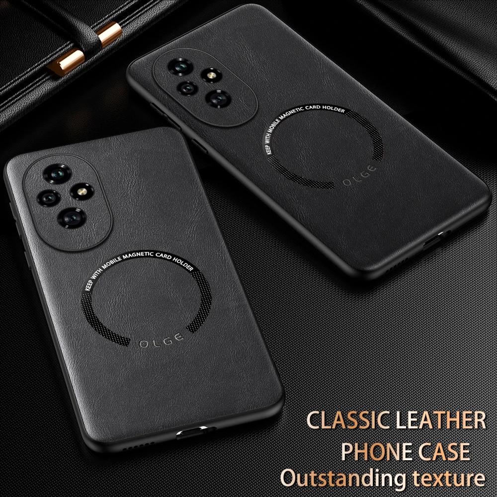 For Honor 300 300 Pro 300 Ultra 200 200 Pro 200 Lite Fine Hole PU Cow Grain Leather Outer Magnetic Ring Soft Edge Phone Case