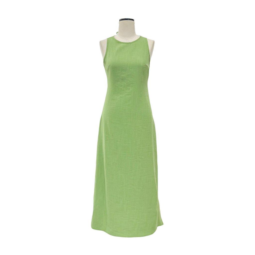 Elegant French Green Sleeveless Summer Dress: Mori Girl Style with Waist-Cinching Bell-Shaped Skirt