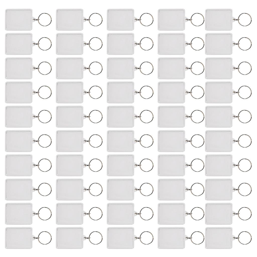 50Pcs Photo Frame Keyring Rectangular Transparent Key Ring Chain Keychain Picture Holder Pendant