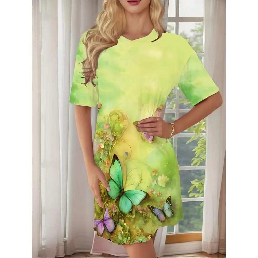 Fun Animal Patterns Women Mini Dresses Summer Short Sleeve Printed Plus Size Casual Comfortable Soft Dress