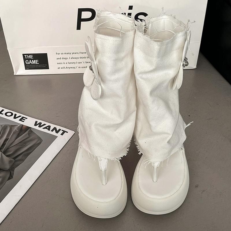 Comemore Two Wear Thigh-high Sndals Boots Summer Thick Bottom Trouser Tube Boots Chunky High Heeled Sandal for Women