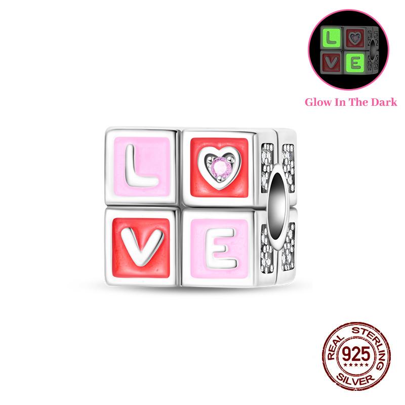 Valentine'S Day Luminous Charms Copper Pink Rose Romantic Little Bear Beads Fit Original Bracelets Diy Jewelry Gift