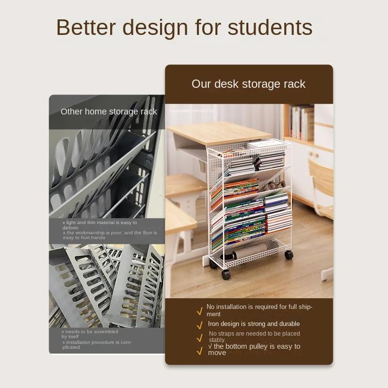 Small Bookshelf Next To The Desk Floor Shelf Desk Side Shelf with Movable Wheeled Book Storage Bookcase Room Storage Bookshelf