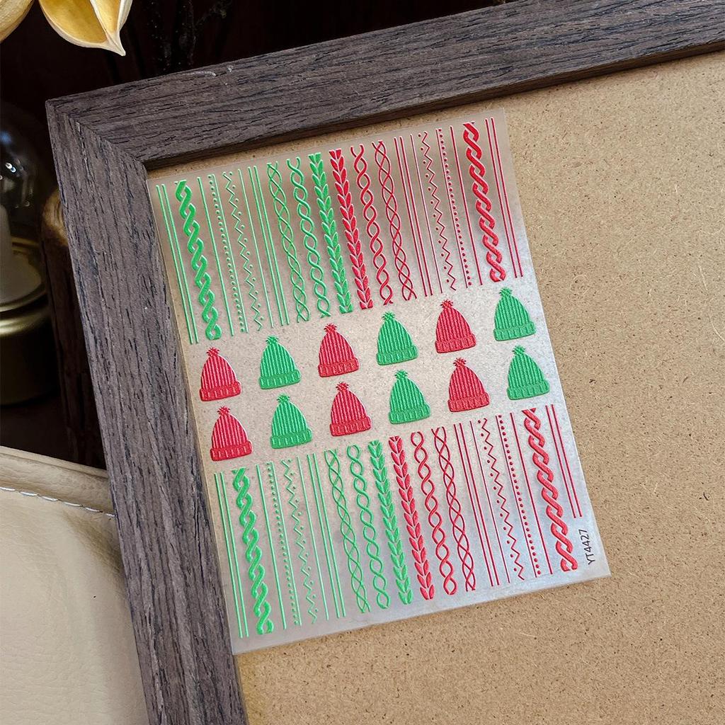 YITU Cable Knit Hat & Nail Art Stickers - Delicate Self-Adhesive Designs (YT4427)
