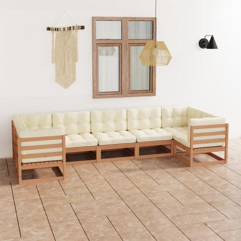 Day and Night - Day and Night Garden Furniture Set 7 Pieces Honey Brown Pine Wood Cushions