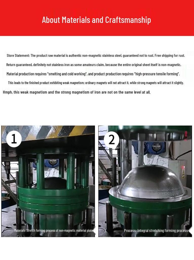 Extra Thick Non-Magnetic Stainless Steel Wok, 34-100cm Round Bottom with Double Ears for Commercial Use