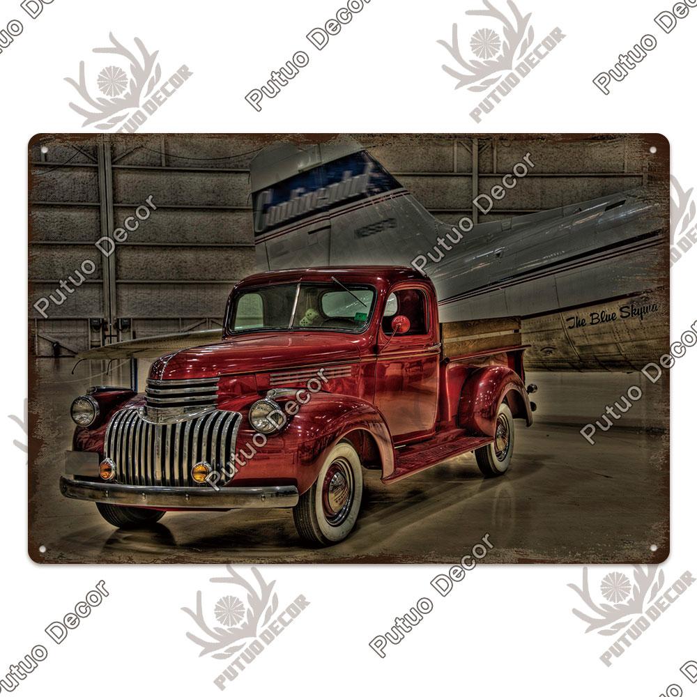Putuo Decor Classic Cars Retro Plaque Metal Plate Vintage Tin Sign for Garage Man Cave Home Wall Art Decoration Car Posters