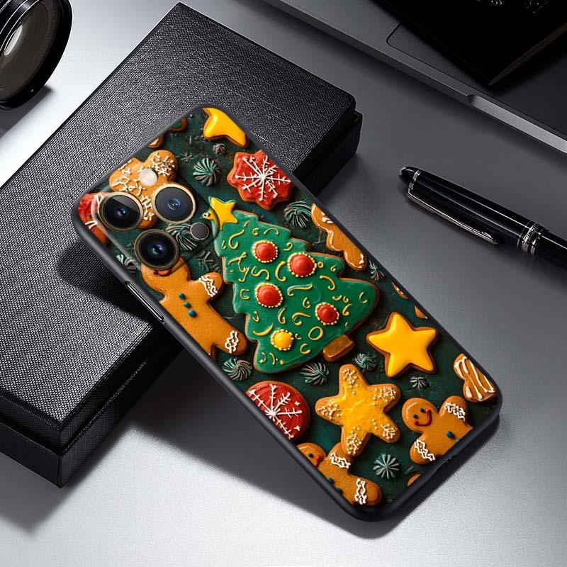 Christmas Gift Box Design For Apple iPhone 17 16 16E 15 14 13 12 11 Pro Max Plus Black Soft Silicone Phone Case