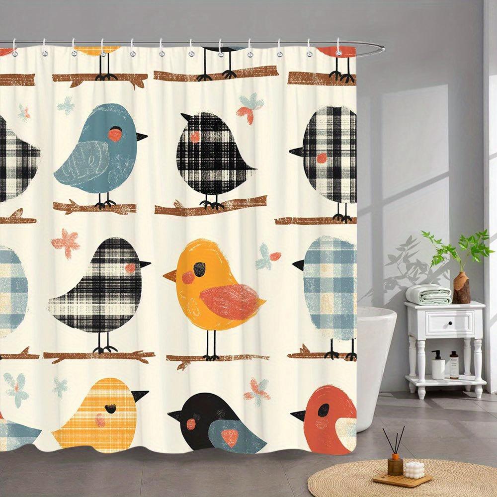 Colorful Birds on Branches Waterproof Mildew-Resistant Shower Curtain - Whimsical Design for a Fun Bathroom Décor Experience