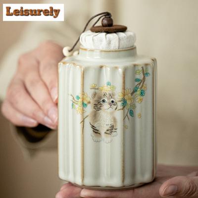 400ml Creme Ru Ofen Niedliche Katze Teedose Organizer Feuchtigkeitsdicht Luxus Vorratsbehälter Behälter Teebehälter Chinesisches Teeset Ornamente