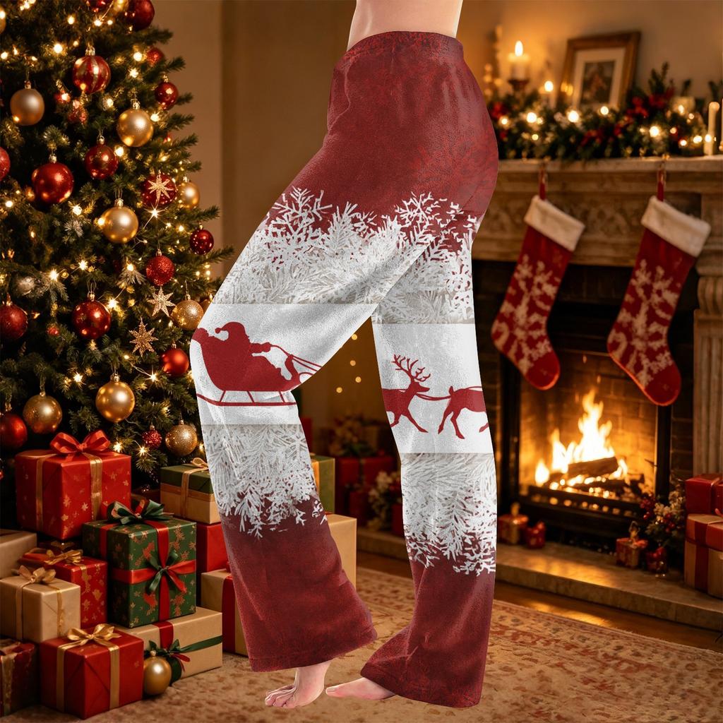 Women's Flannel Pajama Pants Christmas Print Loose Fit Sleep Pants