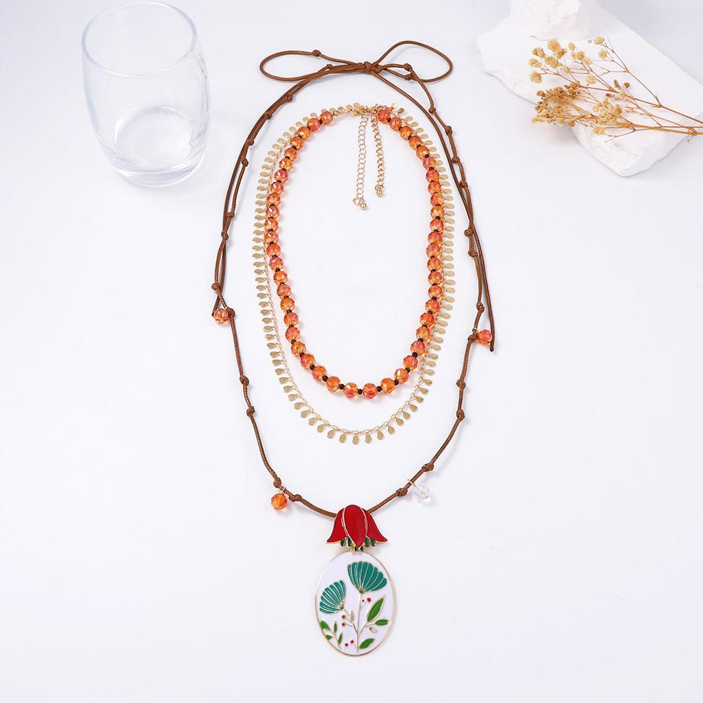 New Style Luxury Enameled Flower Geometric Handmade Resin Necklace for Women Trendy Charm Holiday Party Jewelry Accessories Gift