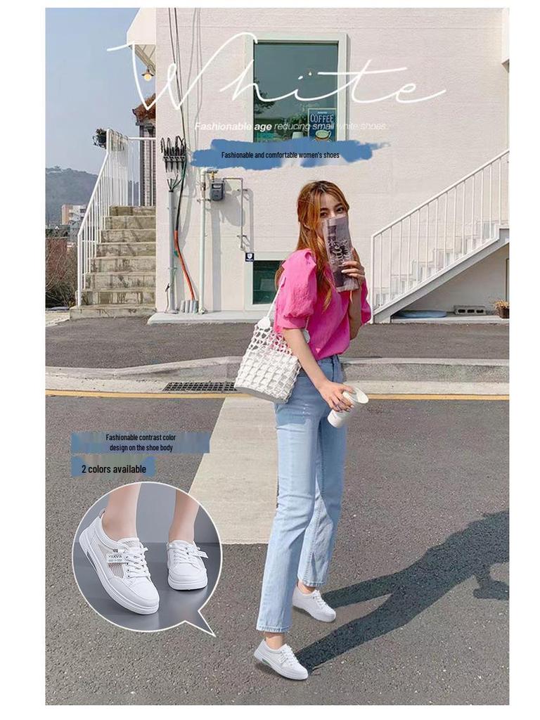 2025 Summer Women's Mesh Breathable Casual Sneakers - Korean Style, Non-slip, Fashionable Soft Sole, White.