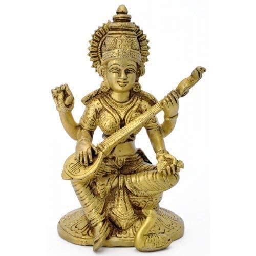 Ashtadhatu Brass Maa Saraswati Mata Idol Sitting On Hans, Size - Standard