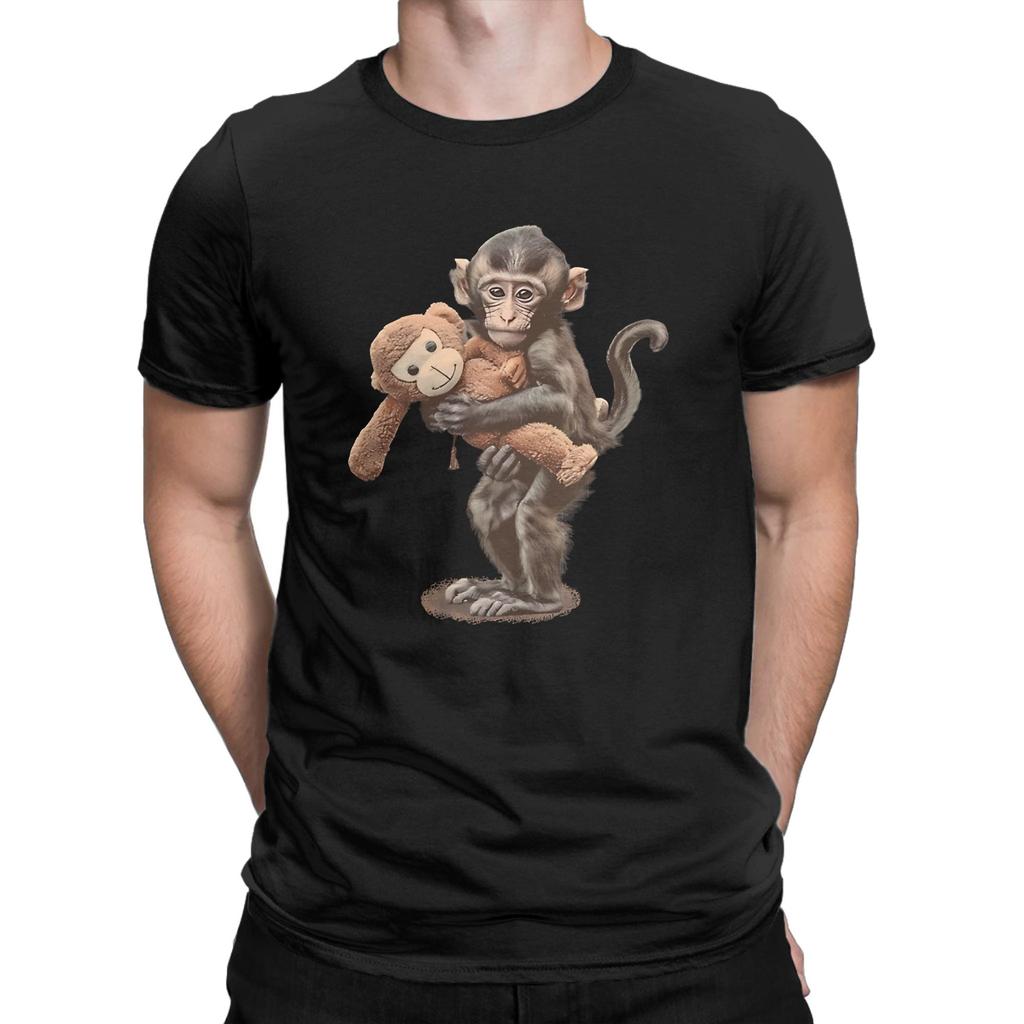 Classic Novelty 100 Cotton Tshirt Cute Monkey Hugging Plush Tops Tees For Unisex