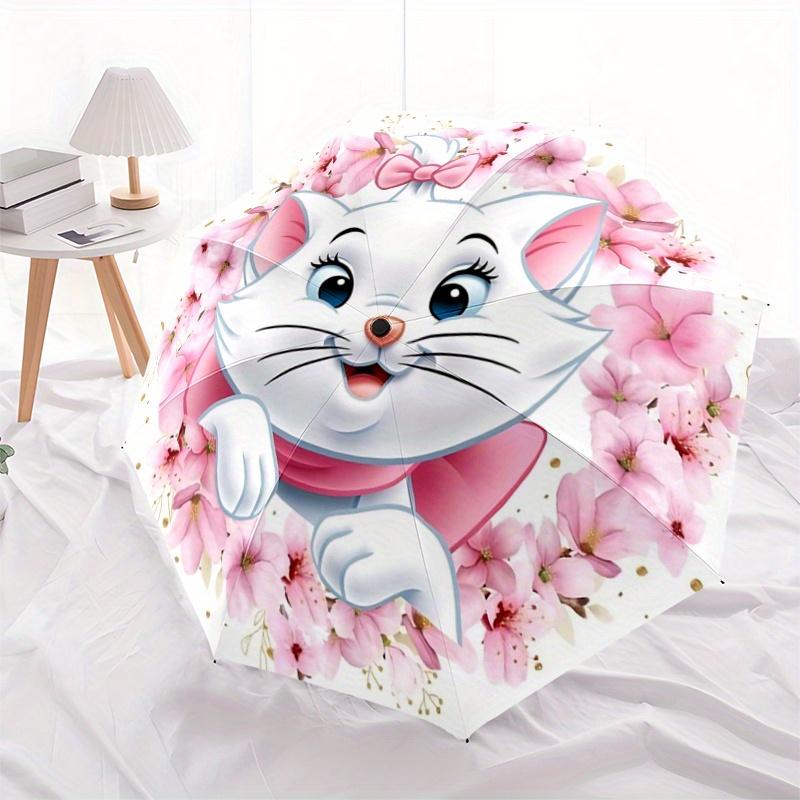 1pc Marie & Flowers Cartoon Umbrella, Portable 3-Fold Compact Umbrella, Suitable for Camping, Hiking and Travel, Ideal Easter Birthday Gift