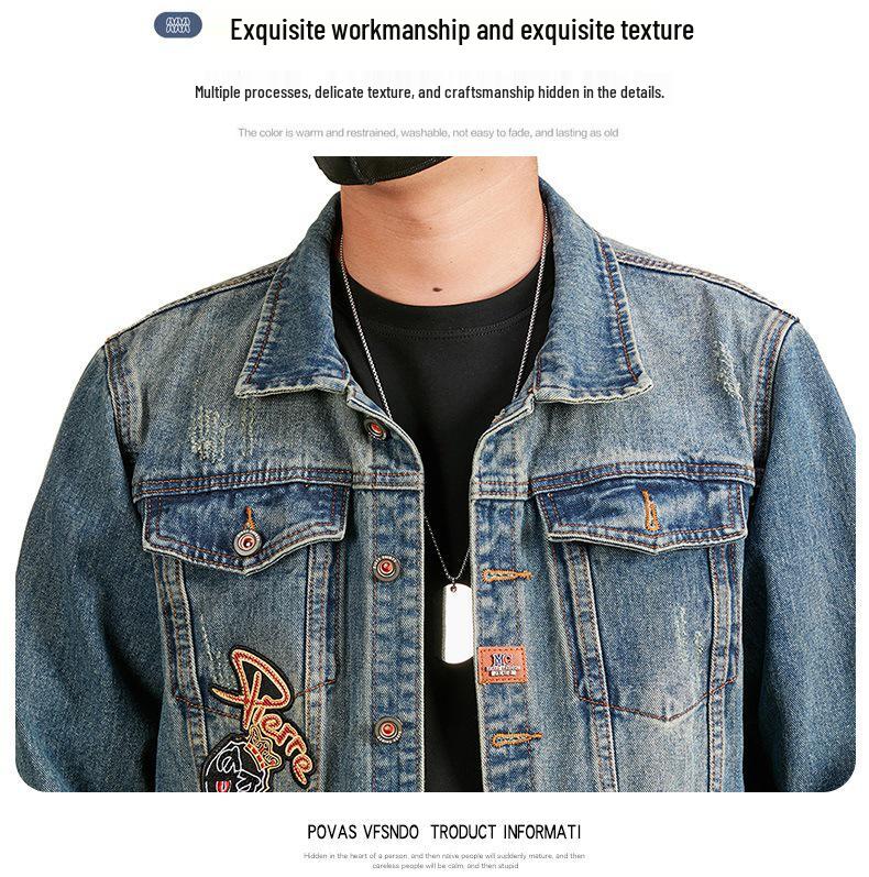 Xintang Mens Retro Heavy Industry Denim Jacket – High Street Turn-Down Collar Shirt Jacket 2025, American Loose Fit Top