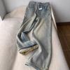 Fleece Jeans Women's Straight, New Winter High-waisted Loose Wide-leg Straight Jeans