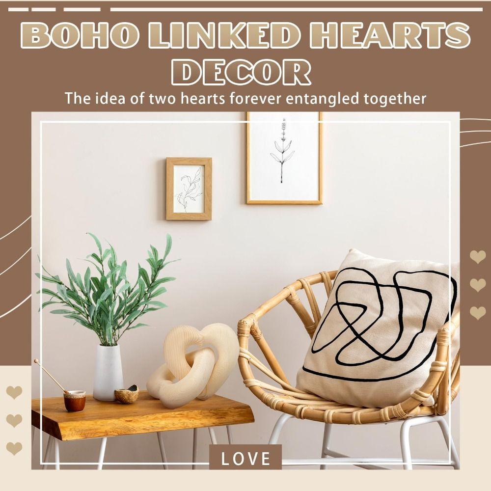 Chain Link Design Interlocking Wooden Hearts Romantic Wood Grain Wooden Heart Knot Decor Handmade Carved Olive Wood Hearts