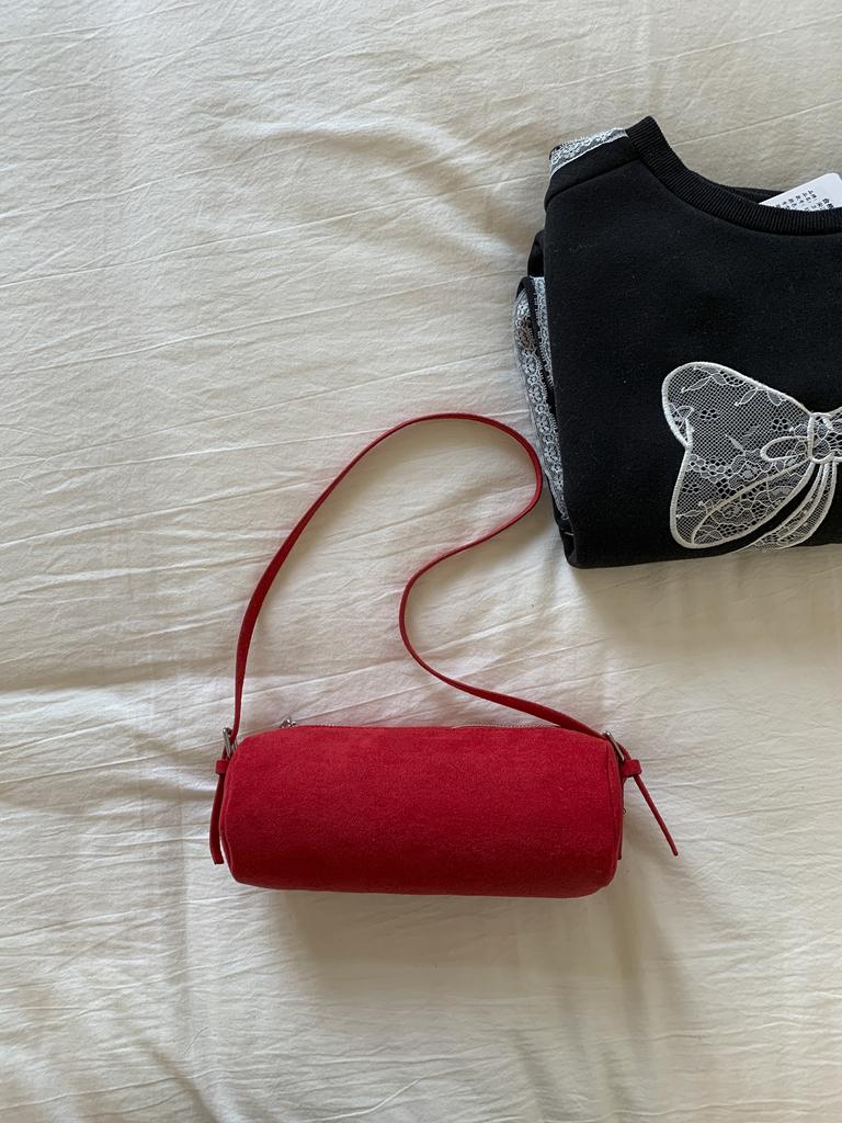 Solid Color Suede Frosted Cylindrical Bag Fashion Large Capacity Women Shoulder Bags Trendy Commuting Shopping Crossbody Pack