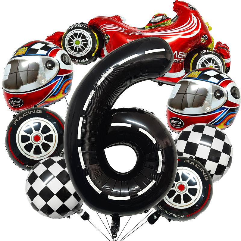 8 Pcs Racing Party Decoration 40inch Black Number Balloon Plaid Balloon Tire Balloon Striped Racing Tire Grid Digital