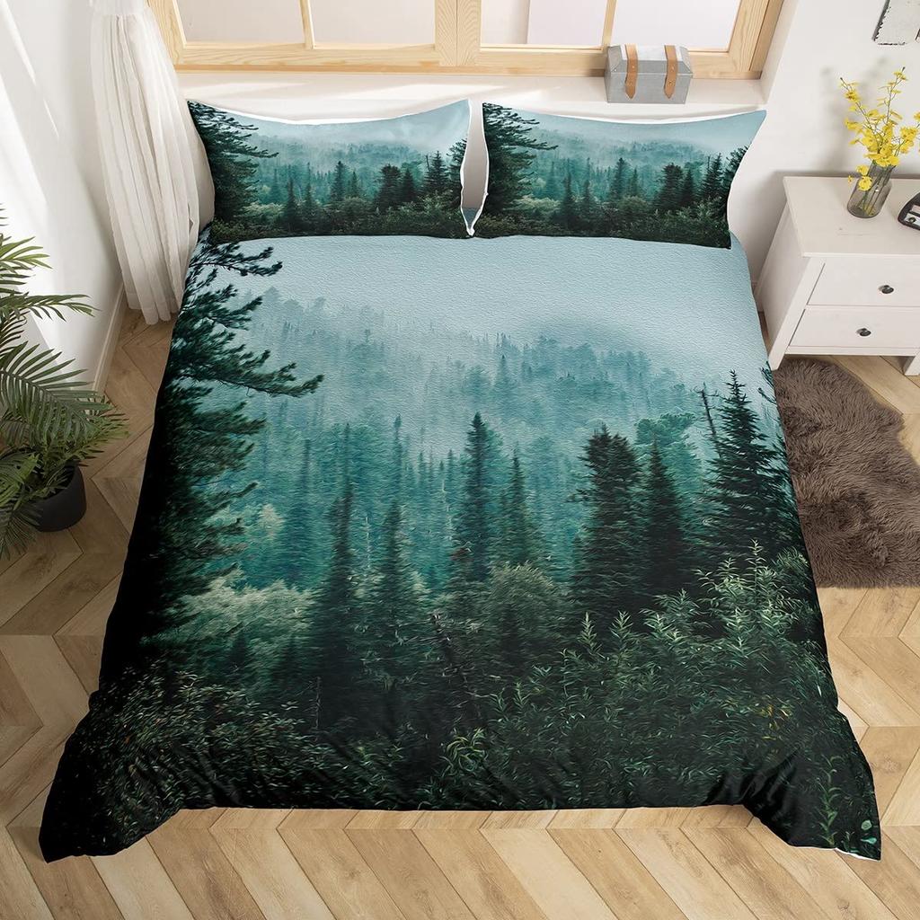 Merry Christmas Comforter Cover Queen King Size Christmas Tree Duvet Cover Pine Tree Bedding Set Xmas Ornament Duvet Cover Set