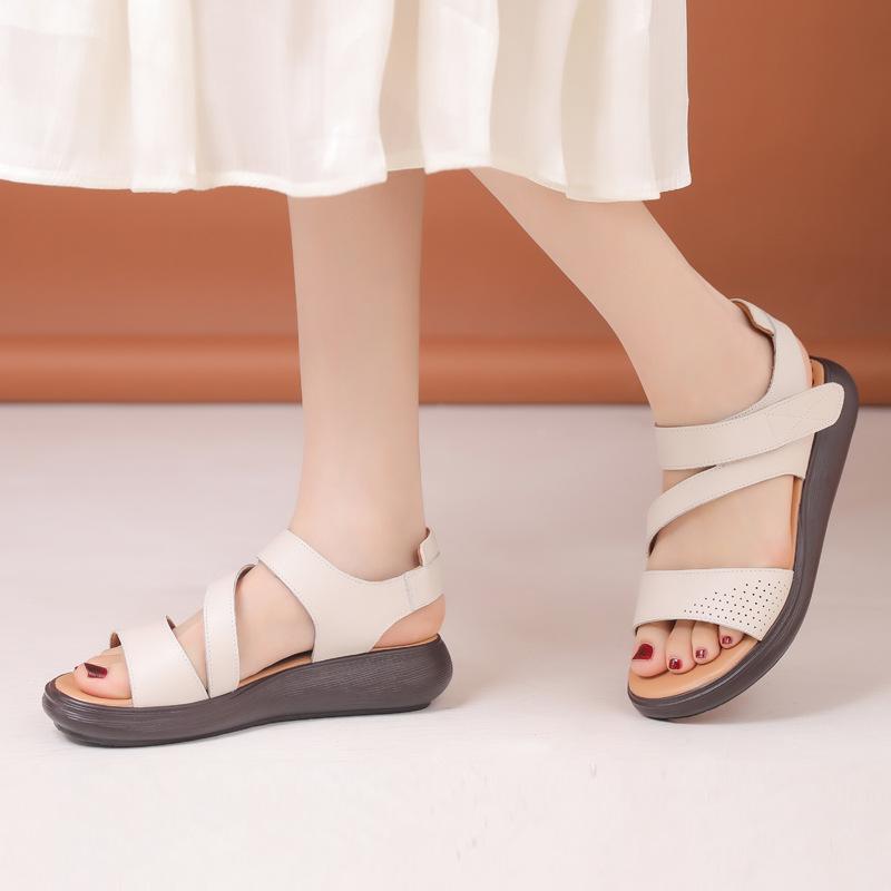 Fashion GKTINOO Women's Sandals Genuine Leather Platform Sandal 2025 Summer Thick Sole Flat Heels Ladies Sandal Summer Shoes For Women