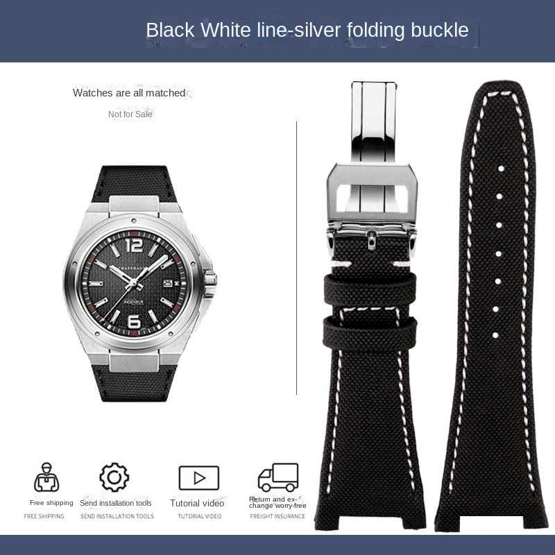 Curea de ceas din piele și nailon cu bază Pentru seria IWC Engineer IW500501 IW378507 IW323601 Curea de ceas pentru bărbați 28mm Decupaj Brățară din pânză