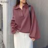 ZANZEA Women Casual Turn Down Collar Loose Long Sleeve Autumn Tee Tops