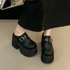 Fashion 11cm Block High Heels Black Slingback Shoes Women Close Toe Platform Chunky Heeled Slippers Punk Summer Sapatos Femininos 2024