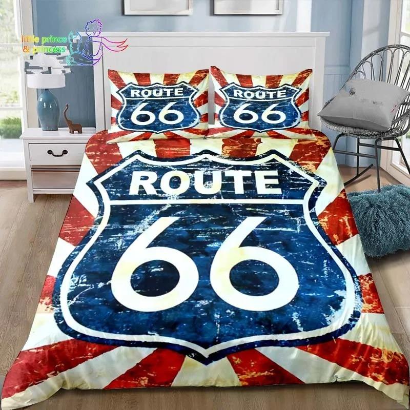 Historic American Route 66 Comfortable Duvet Quilt Cover Pillowcase Bedding Set Children Bedroom Decoration Home Textile Single