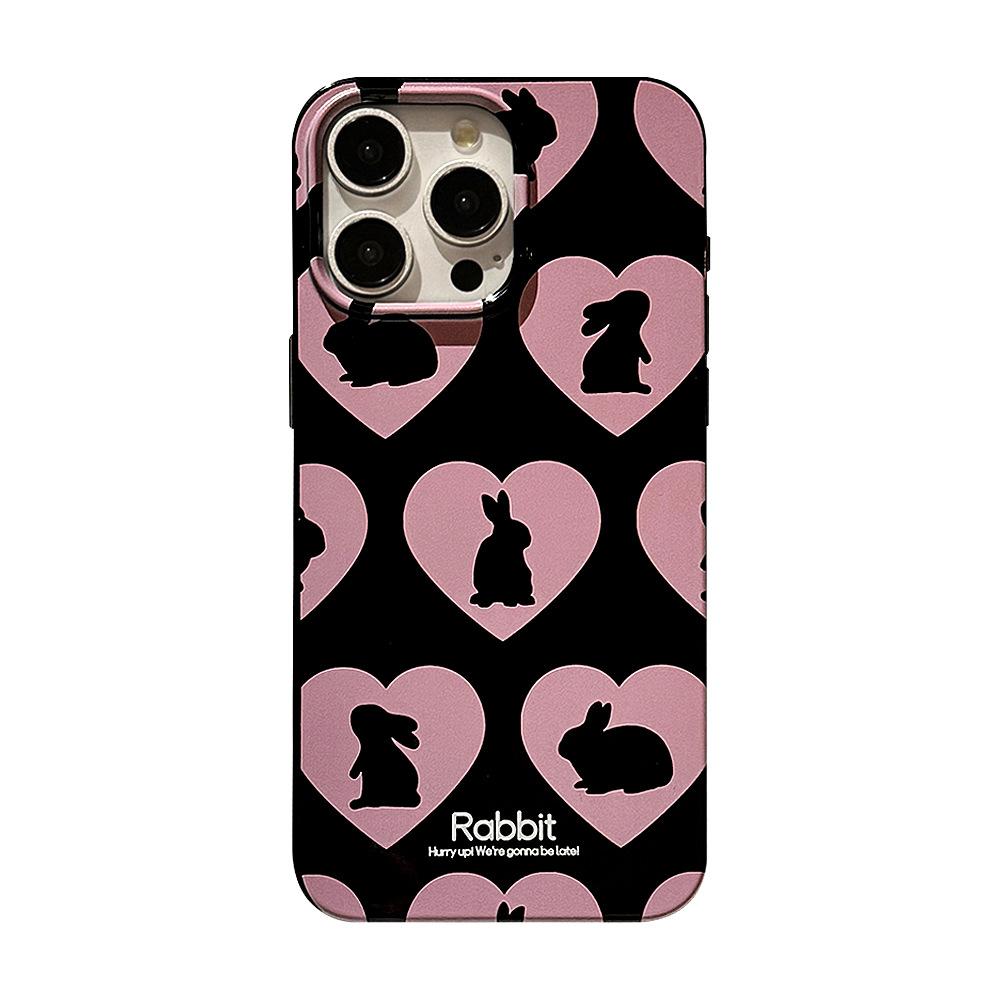 Black Background Love Rabbit Suitable for 16promax Apple 15 Mobile Phone Case IPhone 13 Sweet Cool 11 Cute 12 Anti Fall