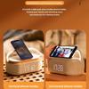 Portable Dual Alarm clock Bluetooth Speaker, Phone holder Wireless Charger, FM Radio & Dimmable Light for Bedroom Office Home Gift Giving
