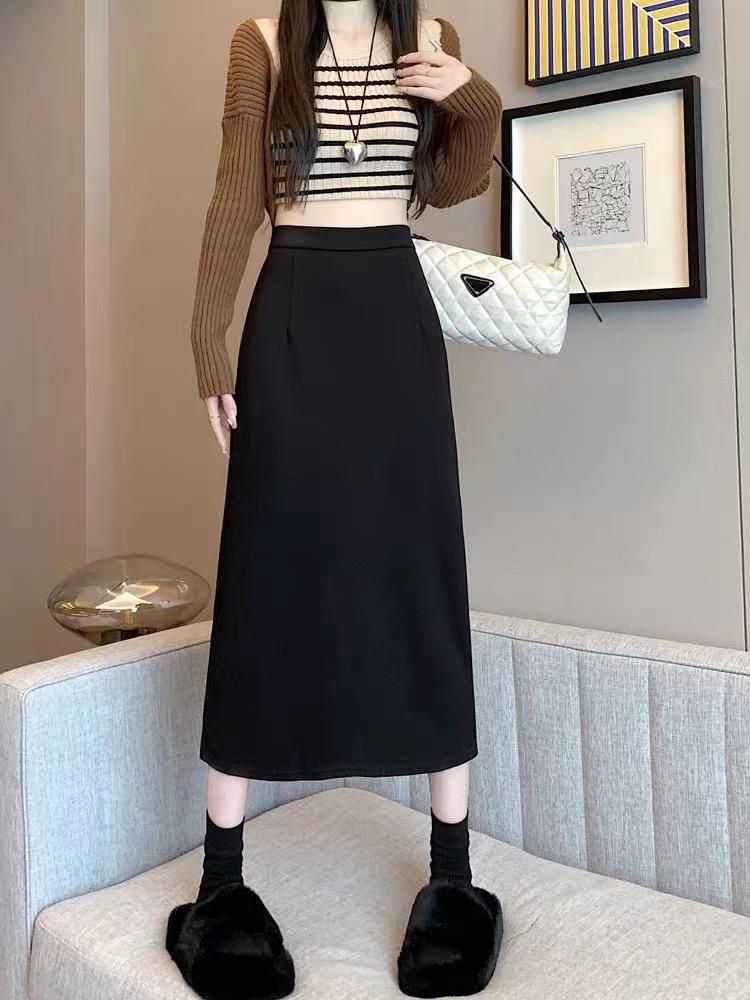 Women's Black A-line High Waist Skirt - Spring/Autumn 2026 Chic Petite Design