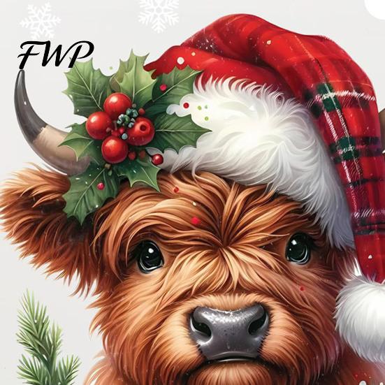 Removable Wall Stickers for Bedroom Christmas Window Clings, Cute Highland Cow Sticker with Santa Hat, Winter Glass Decals Apartment Double-Side