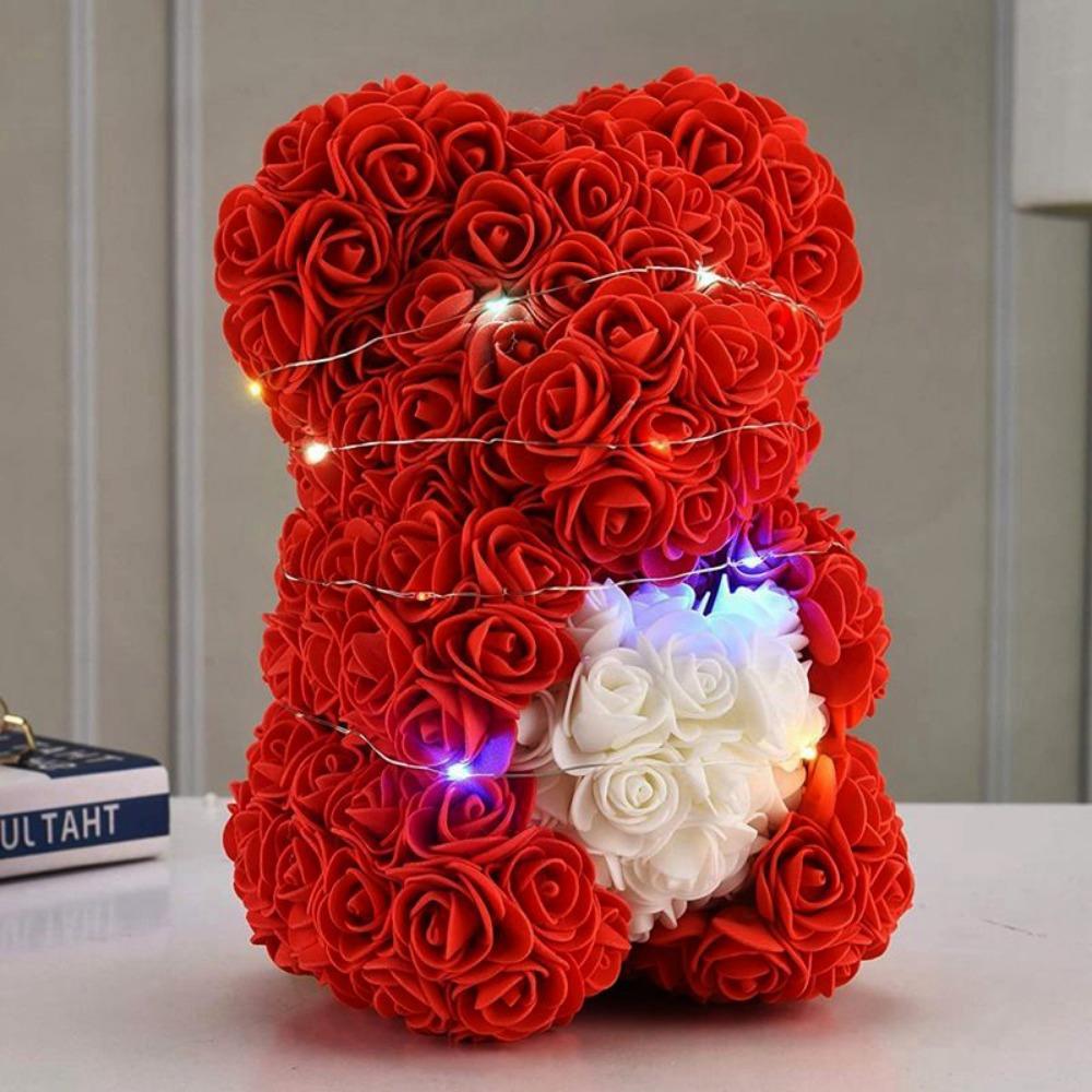 25cm Artificial Teddy Rose Multicolors Romantic Valentines Day Gift Flower Bear with LED Strip Girlfriend Women Anniversary Bear