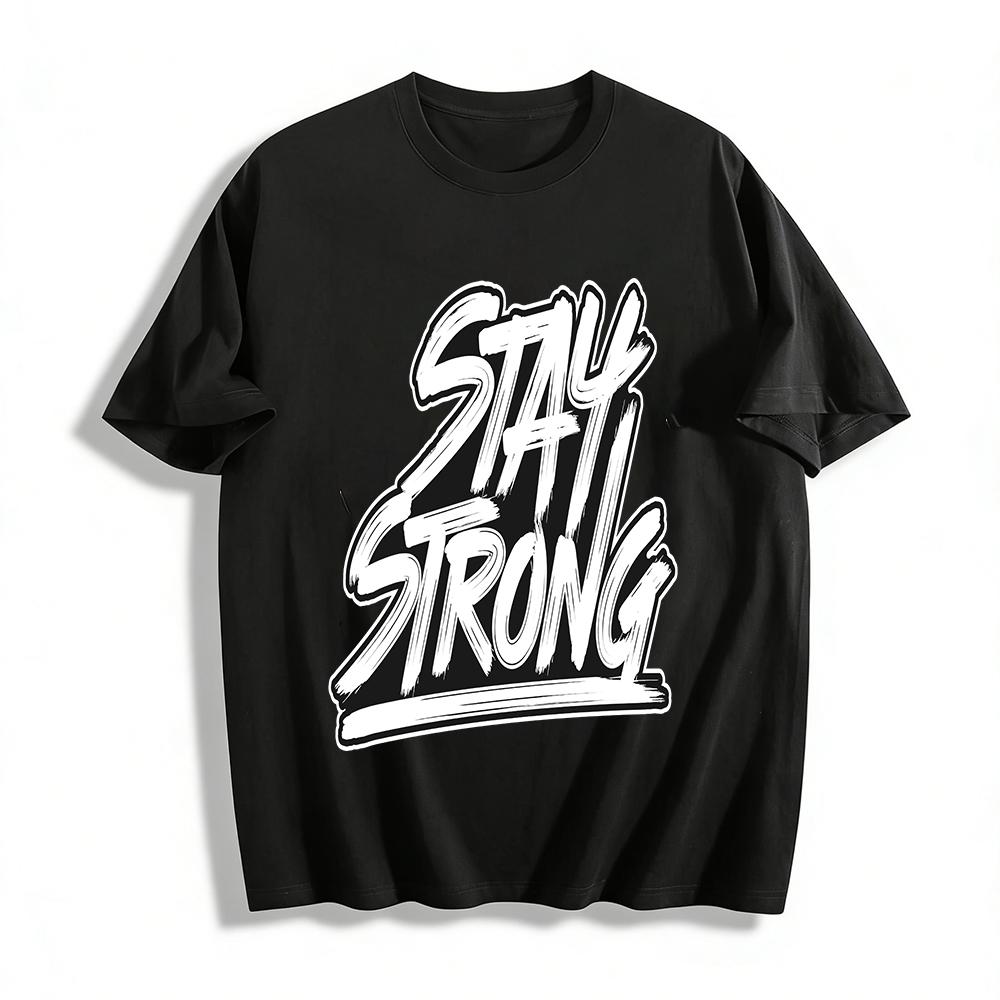 Stay Strong Hand-painted Style Print T-shirt Casual Streetwear Top Pure cotton T-shirt XXS