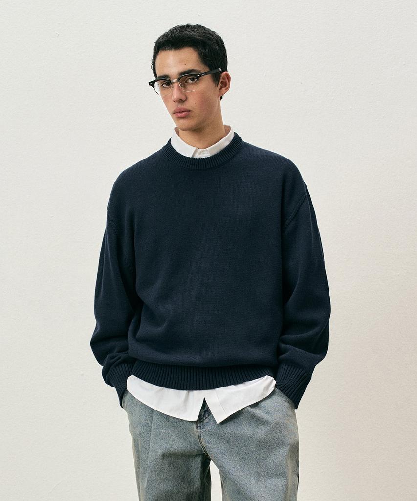 COSTUME O’CLOCK [Renewal Ver.] Soft Cotton Crew Neck Knit Vintage Brown Cooskt008Vbrown