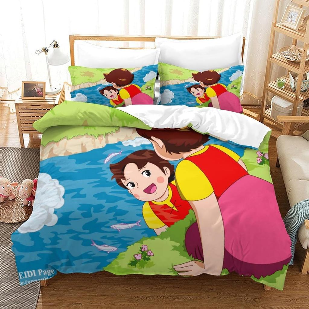 Dívka Heidi a rodina Sada povlaku na přikrývku,Heidi Dívka z Alp Ložní sada,povlak na polštář,Dekorace do ložnice pro děti Dospělé