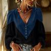 Women's V-Neck Color Block Long Sleeve Top for Fall